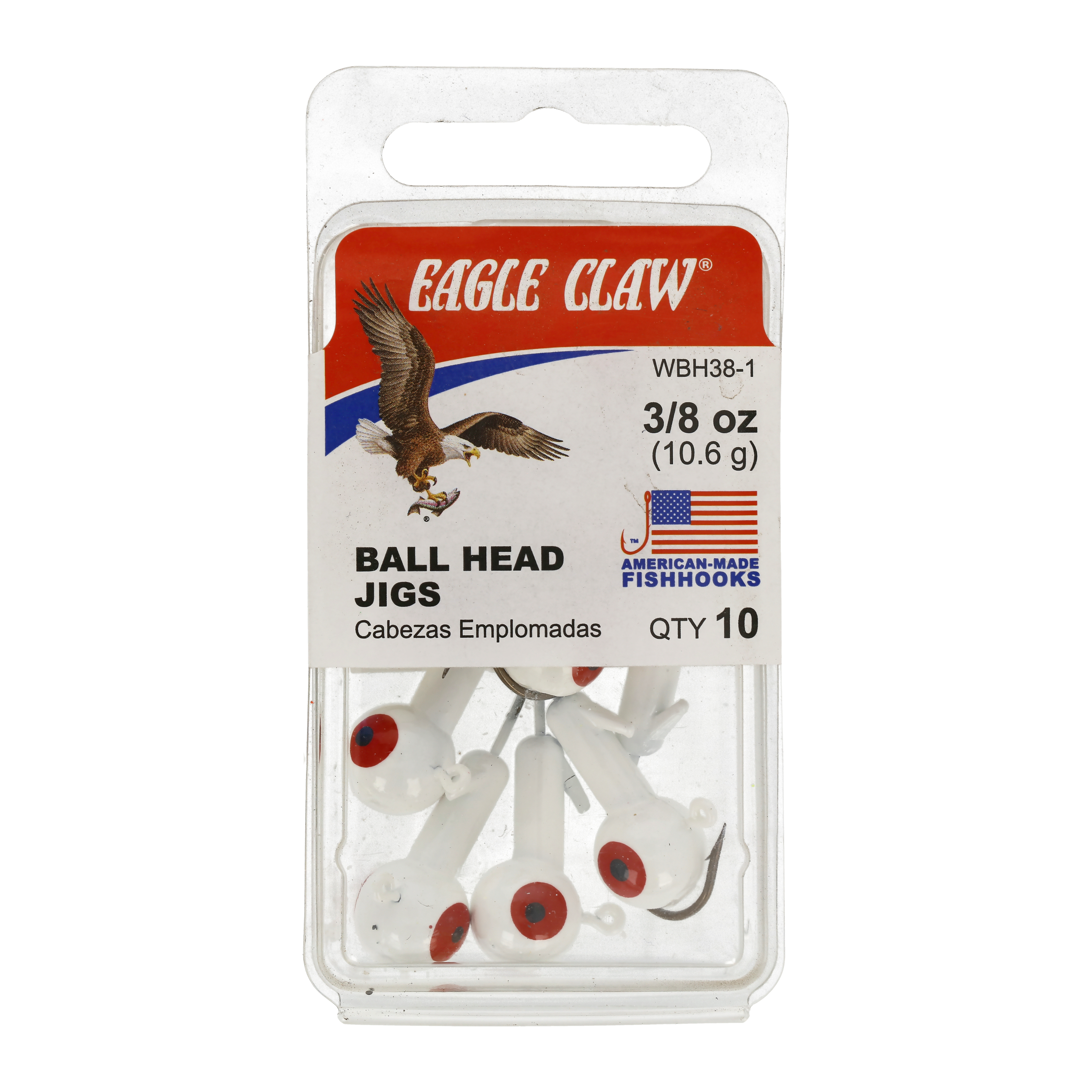 Eagle Claw Ball Head Fishing Jig, White with Bronze Hook, 3/8 oz., 10 Count